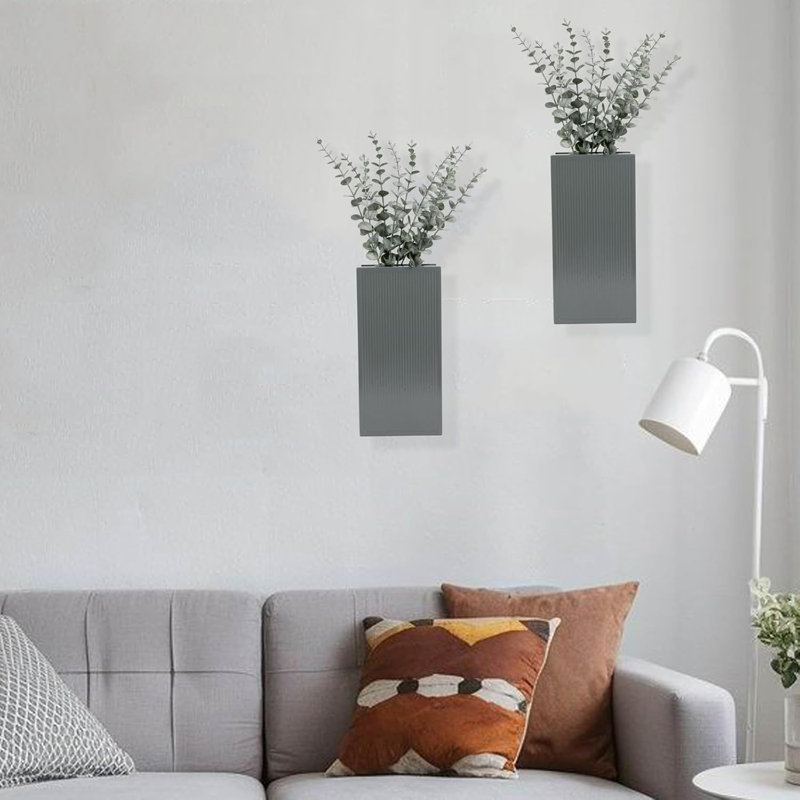 Ensemble de 2 pots à fleurs en bois, pot de fleurs moderne à suspendre au mur pour la verdure et les fleurs séchées, vase suspendu en bois d'intérieur, gris
