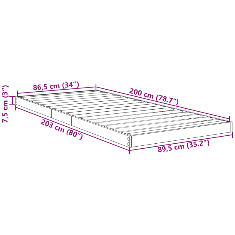 Bed, Grey Sonoma, European Single (99.5 x 203 cm)