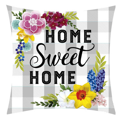 Home Sweet Home Plaid Outdoor Pillow Cover