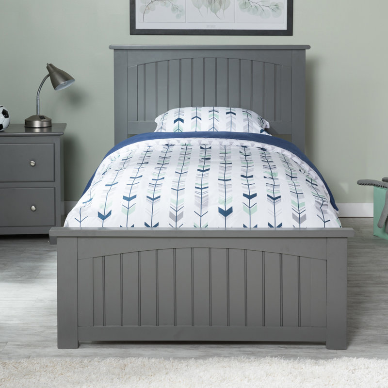 Lit de base en bois massif Graham avec pied de lit assorti, Simple, Gris