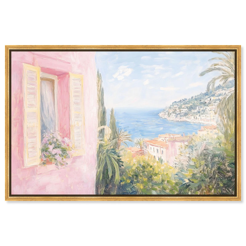 Toile rose méditerranéen par Art Remedy, H 17 po x l 25 po, Doré, Cadre flottant
