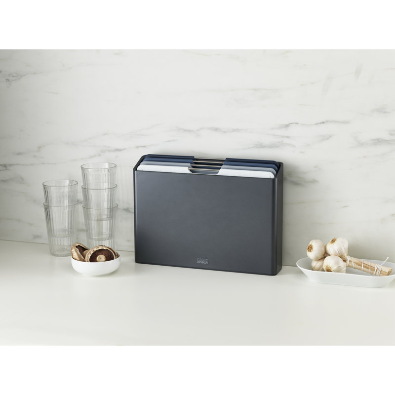 Graphite Large Plastic 4-Piece Cutting Board Set with Case