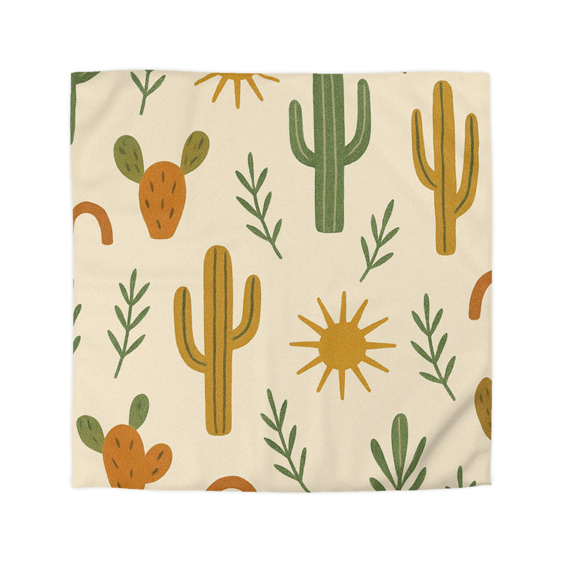 Microfiber Duvet Cover Boho Style, Design 23, Queen Duvet Cover, Orange/Yellow/Green/White