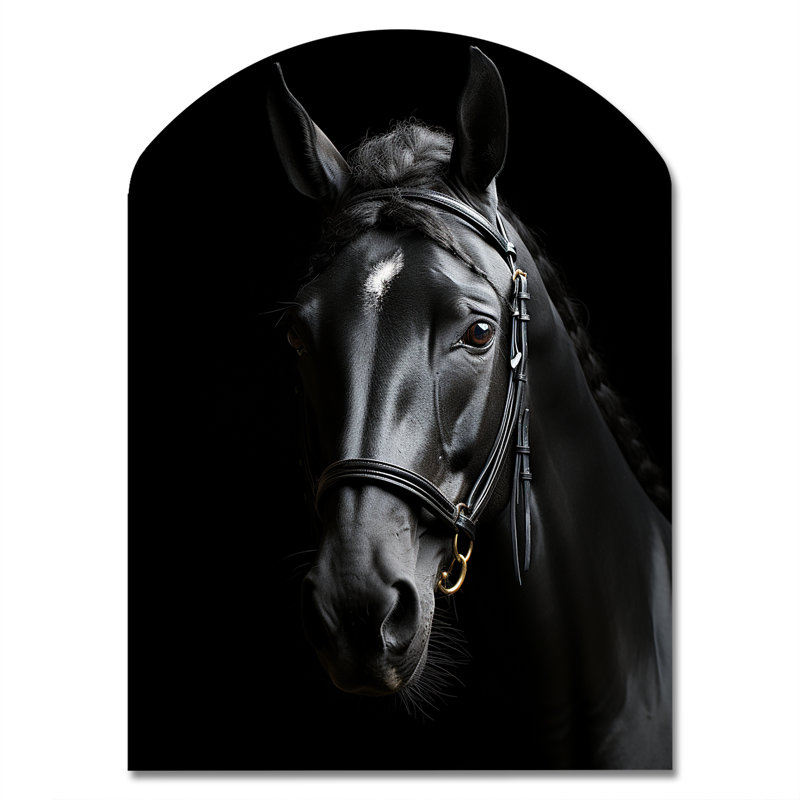 «Black and White Horse Elegance», décoration murale cheval en métal, sculpture murale asymétrique en métal, H 34 po x l 25 po