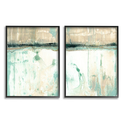 «Abstract Lake Landscape Organic Blue Green Design» par Jennifer Goldberger - ensemble de 2 impressions d'art graphique