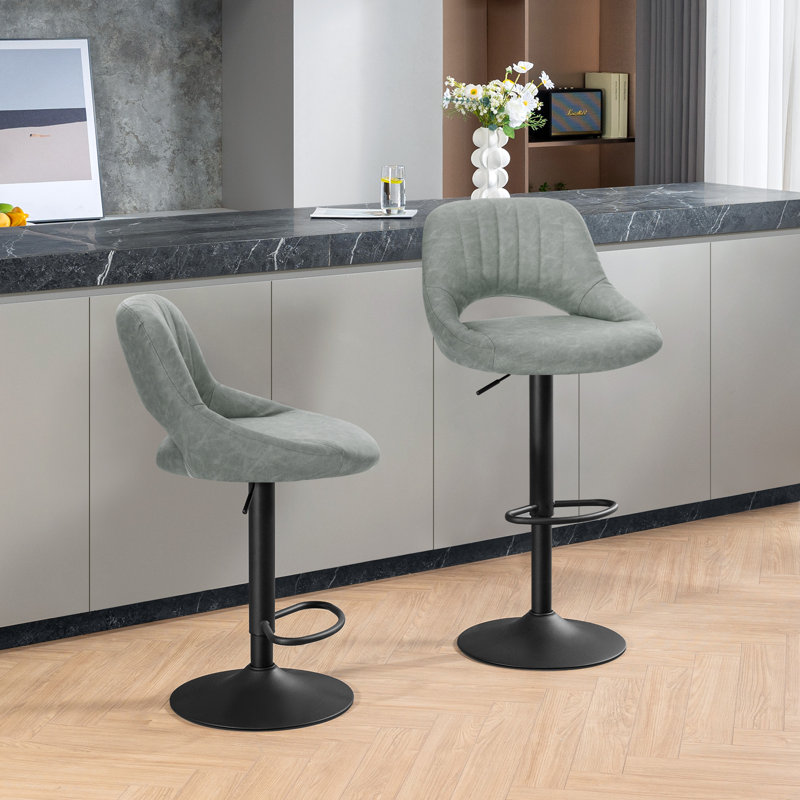 Simonsen Swivel Upholstered Adjustable Height Counter Stool with Metal Frame, Grey