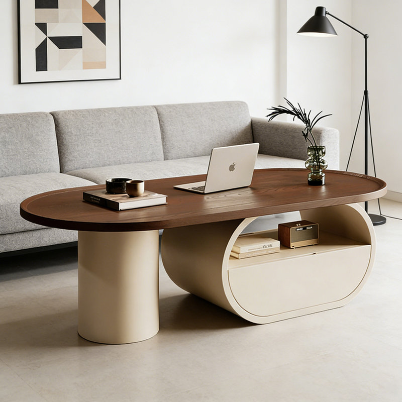 Table basse minimaliste avec rangement, H 16,53 po x L 47,24 po x l 23,62 po, Beige