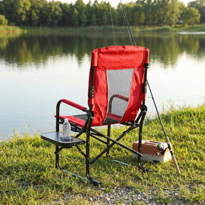 Oversized Portable Folding Outdoor Chair with Side Table & Storage Pocket for Beach Fishing Picnic Lawn