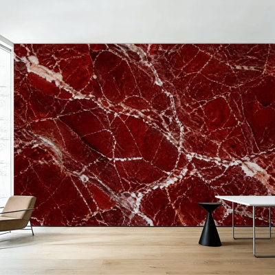 Peel and Stick Wallpaper Red Marble White Veins Rich Wall Murals 100"H x 144"W Removable PVC Wall Paper Self-Adhesive Wall Decor for Bedroom Living Room Home Office