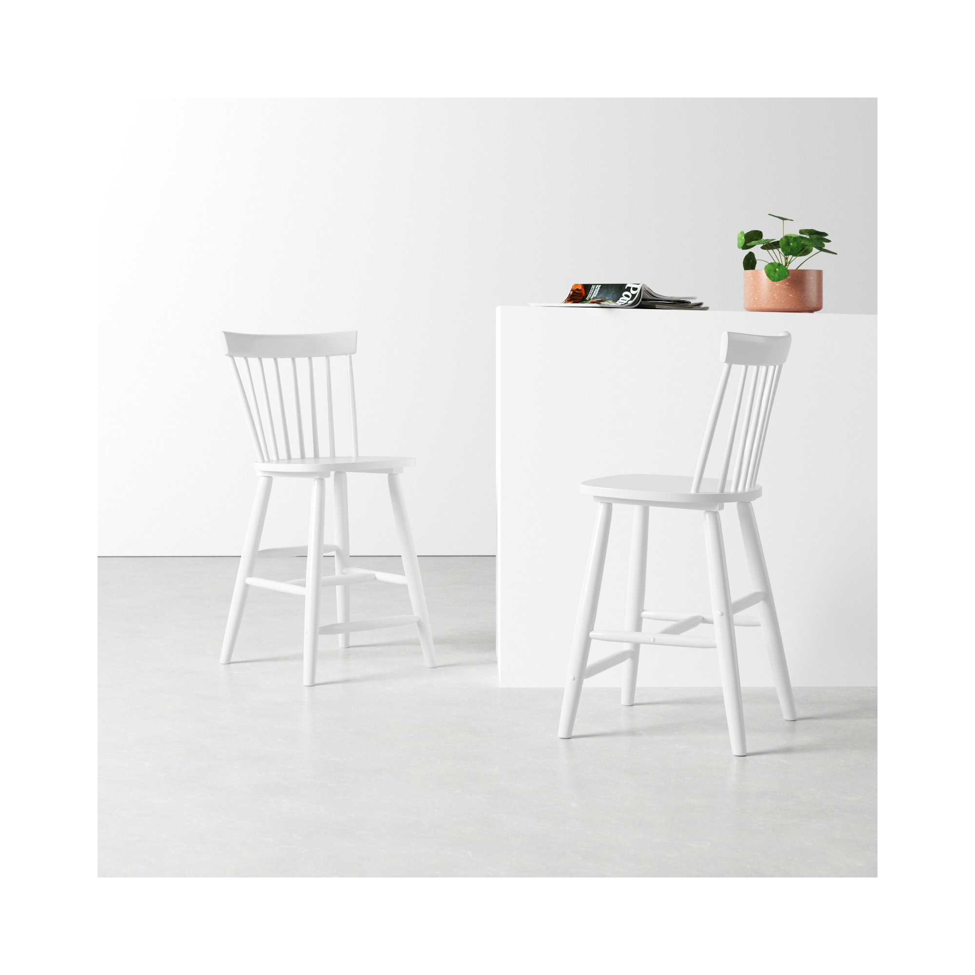 Stacee Solid Wood Bar & Counter Stool, White, Counter Stool (24" Seat Height)