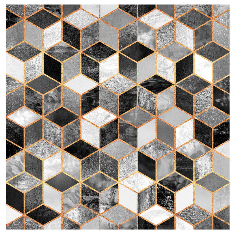 Black And White Cubes by Elisabeth Fredriksson - Print on Canvas, No Frame, 45.72 cm H x 45.72 cm W x 1.91 cm D