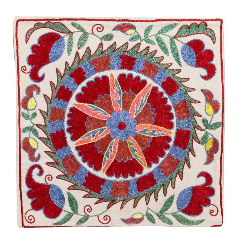 Housse de coussin en soie moderne. Housse de coussin brodée, housse de coussin en dentelle Suzani. 16 x 17 po