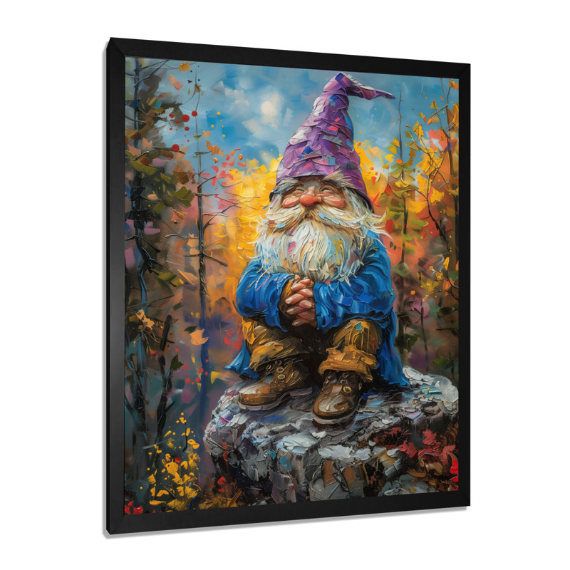 Gnome mauve, lueur scintillante - impression d'art mural gnome, Cadre pour photo simple noir, bois massif, H 16 po x l 32 po
