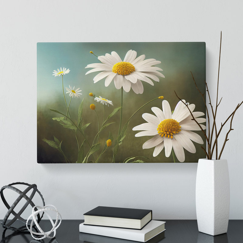 XXX-H1022-WF-870X Artsy Daisy Flowers - Wrapped Canvas Print, 35cm H x 50cm W x 3cm D