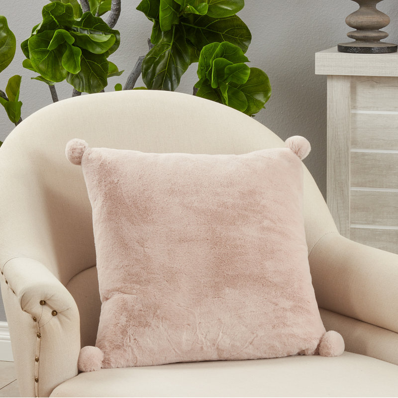Faux Rabbit Fur Collection Reversible Throw Pillow, Oatmeal
