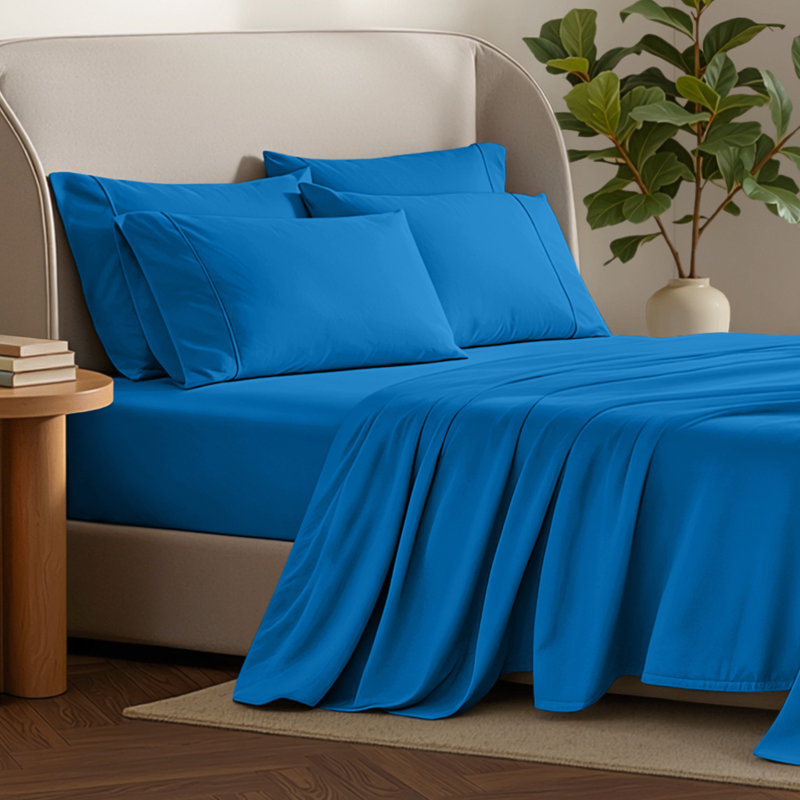 Microfiber Sheet Set with Bonus Pillowcase Set, Medium Blue, Full