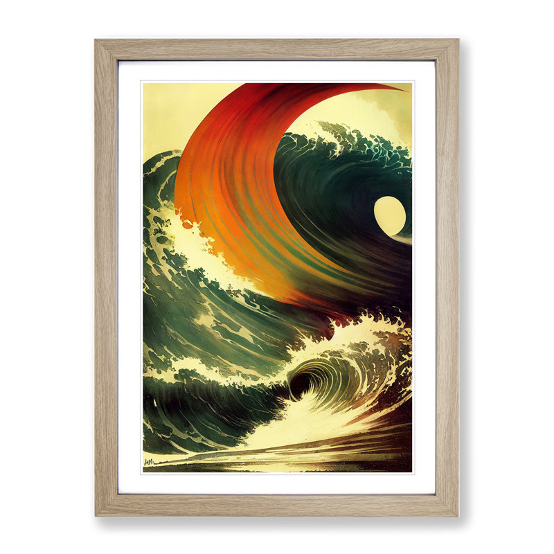 Unique Ocean Wave - Single Picture Frame Painting, 34cm H x 25cm W x 2cm D, Oak Framed