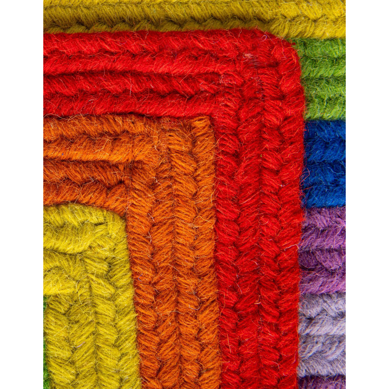 Ebern Designs Hand Braided Rainbow Wool Rug, Runner 2' x 6'1"