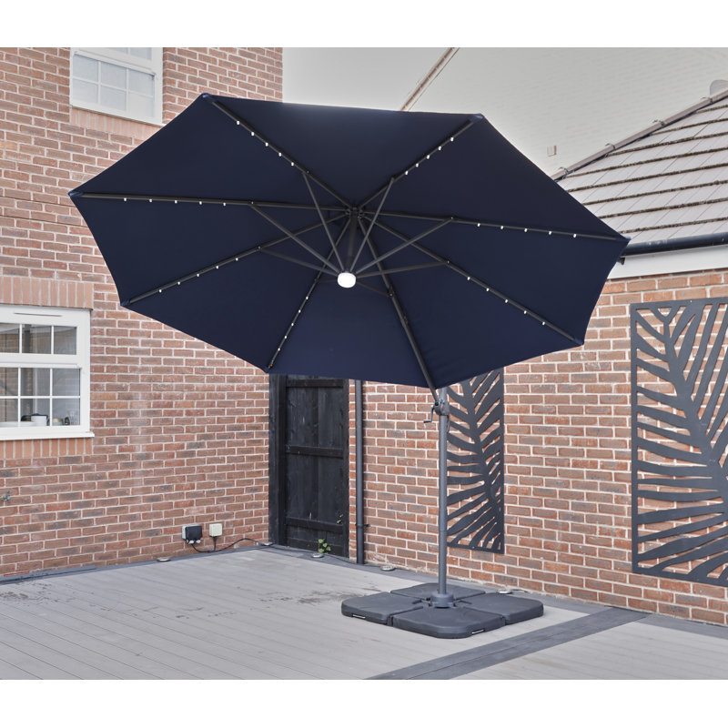 Adesubomi 300cm Lighted Cantilever Parasol, Dark Blue