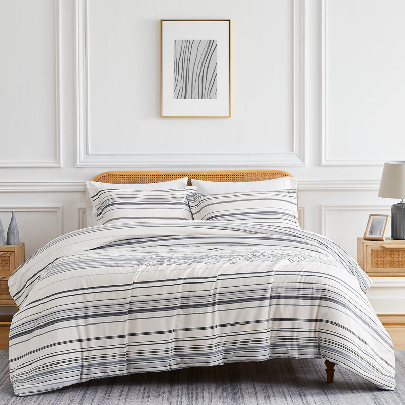 Coastal Stripes Down Alternative Oversized Comforter Set with Shams by Southshore Fine Linens, Gray, Twin Comforter + 1 Sham