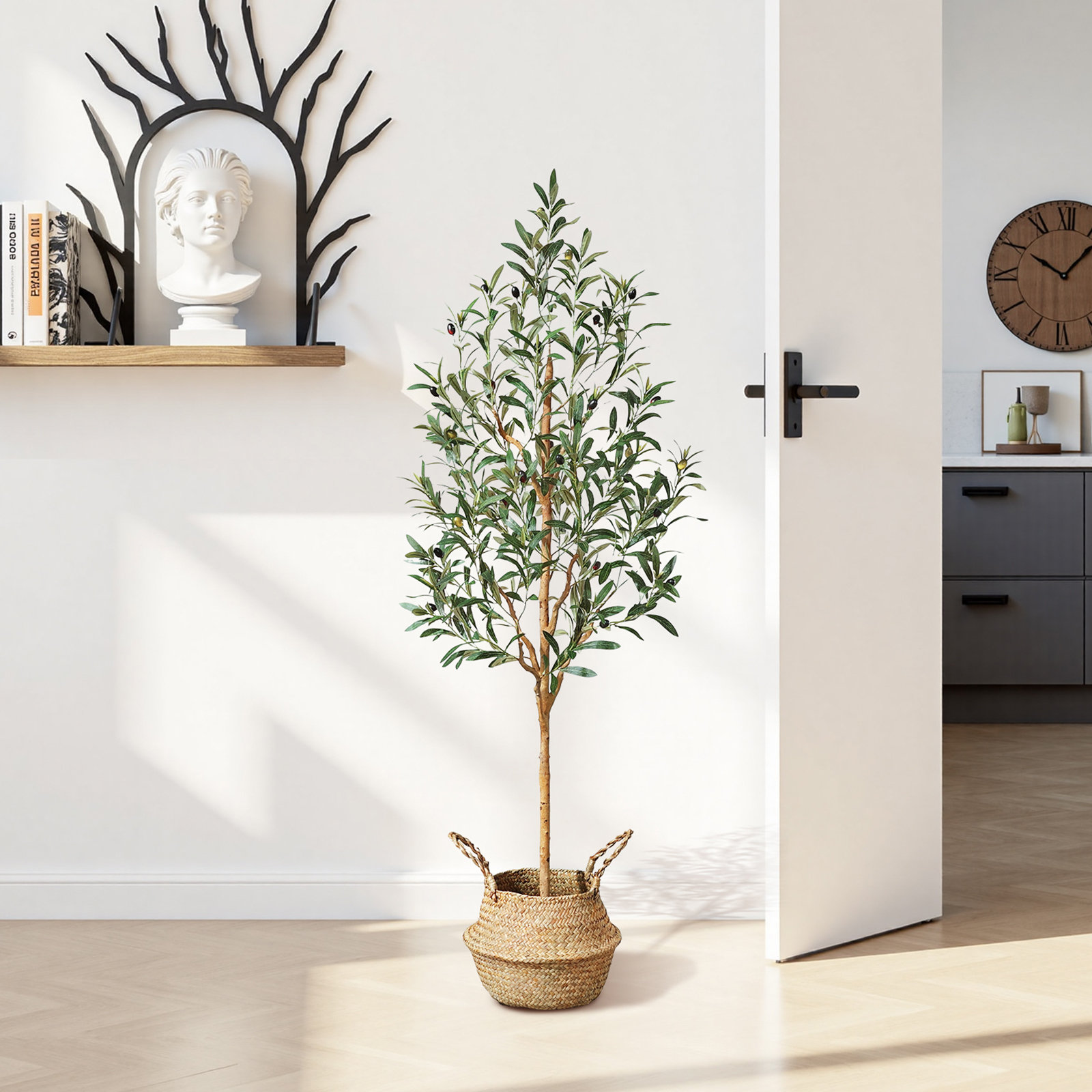 Adcock 84" Olive Tree in Pot, 60" H x 20" W x 20" D