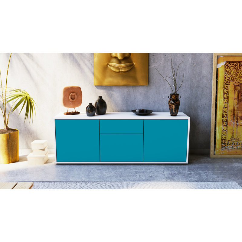 Wymore Unfinished TV Stand for TVs up to 60, Turquoise / Matte White