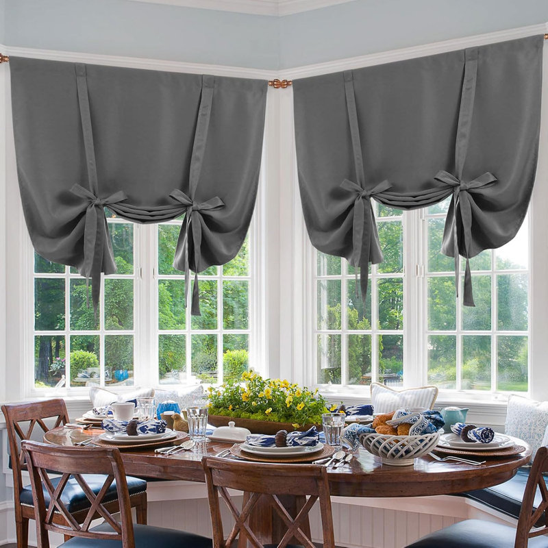 2 Panels Blackout Curtains-Tie Up Shade for Window Thermal Insulated Room Darkening Rod Pocket Curtains for Kitchen, Taupe