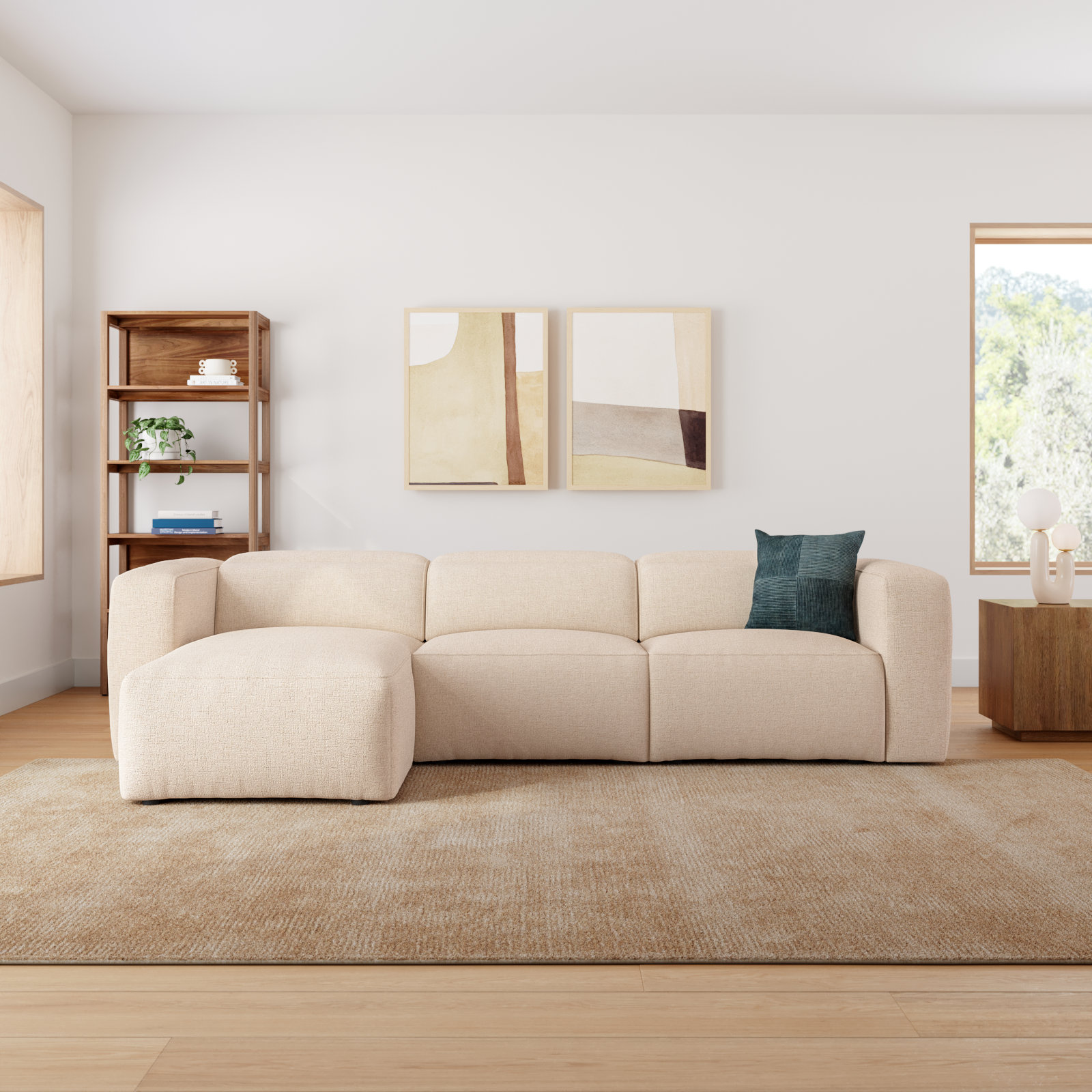 Amed Modular Sofa and Chaise, Left Hand Facing, Antigo Natural Polyester Blend