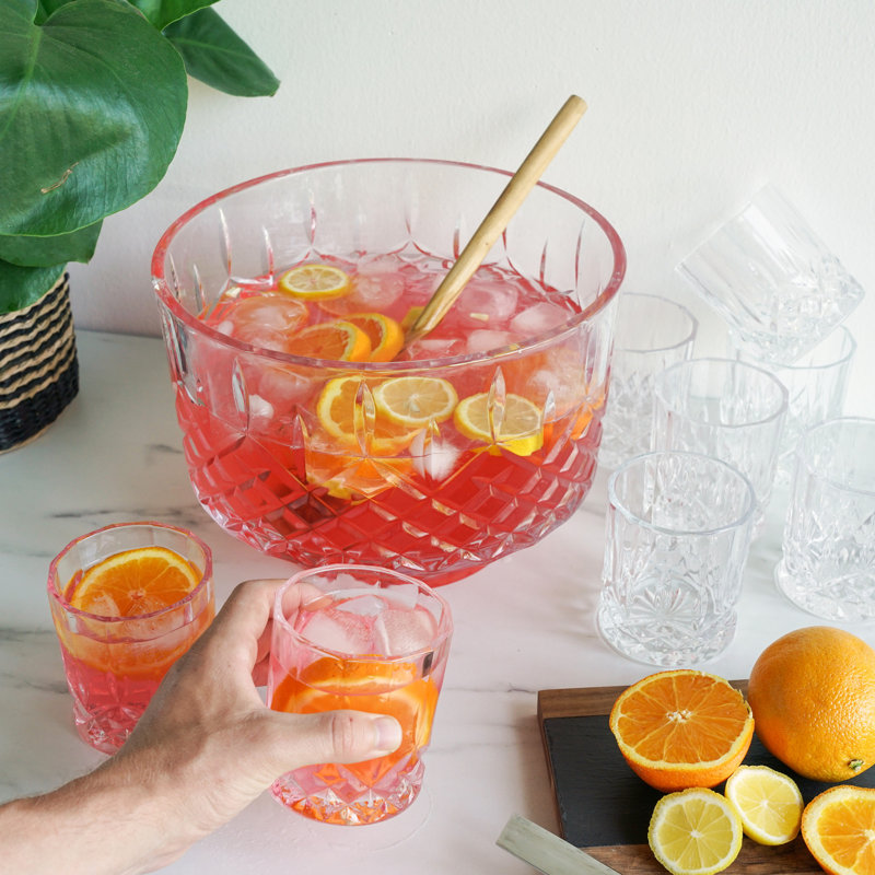 Admiral Clear Lead-Free Crystal Punch Bowl Set with 8 Tumblers