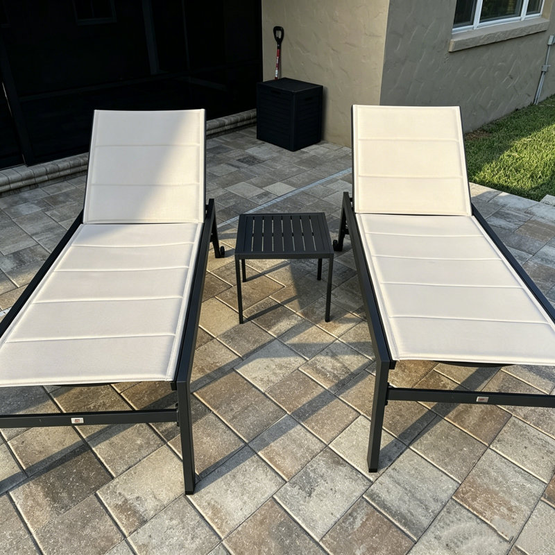 PURPLE LEAF Ensemble de 2 chaises longues d'extérieur en aluminium avec roulettes et table d'appoint pour l'extérieur, Kaki