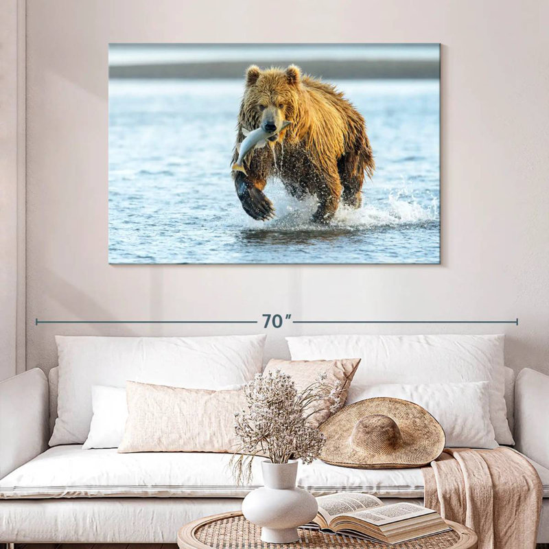 Grizzly Bear With Salmon, 32" H x 48" W