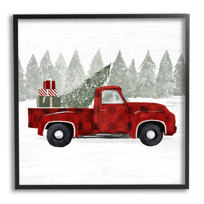 " Red Buffalo Plaid Vintage Truck Christmas Tree Snowfield " by Victoria Borges