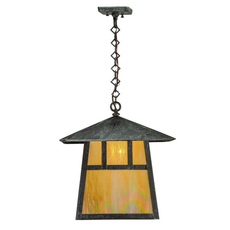 Luminaire suspendu 16 po carré, Vert-de-gris artisanal