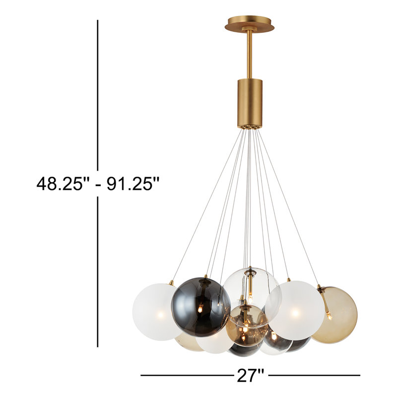 Luminaire suspendu grappe 12 lumières Alikee, Blanc / fumée / ambre, Or
