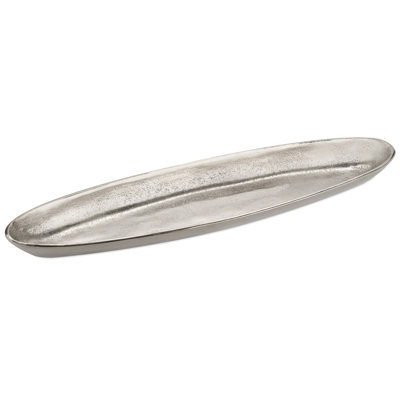 17" Long Aluminum Metal Boat-Shaped Silver Decorative Tray