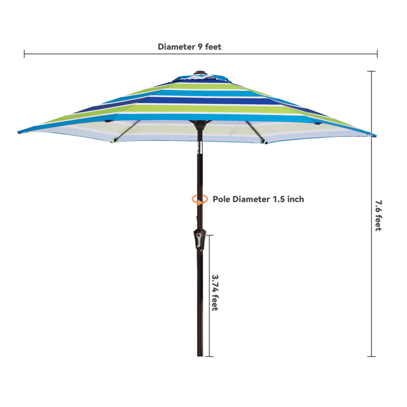 Parasol de marché avec manivelle Beka, Bleu / Vert, H 91,2 po x l 108 po x P 108 po