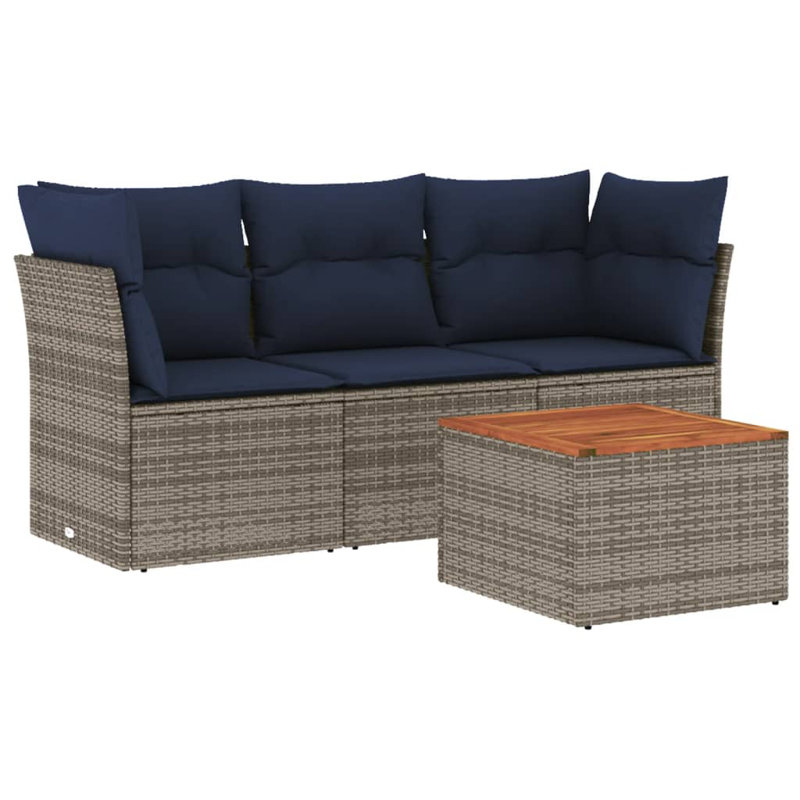  Ensemble de canapé de patio 4 pièces avec coussins en rotin de polyester gris