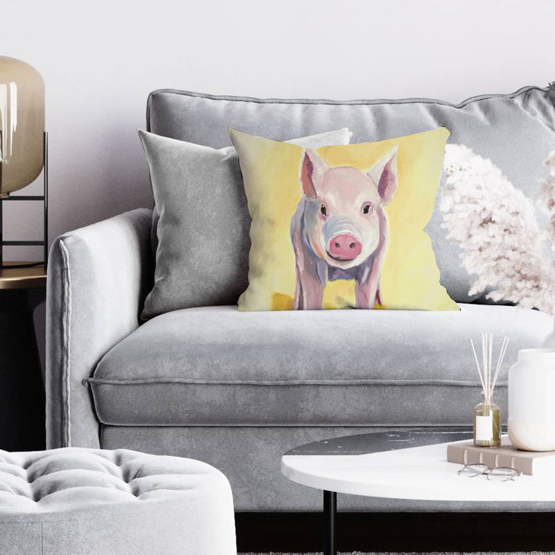 Solitary pig - 16"x16" Throw pillow cover - Poly twill - Print on demand, 16" x 16", Pillow Cover Only - No Insert