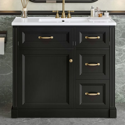 Meuble-lavabo de 36 pouces avec lavabo, armoire avec 4 tiroirs, porte à fermeture douce et tablette réglable, lavabo en céramique, meuble-lavabo moderne pour la finition de l'organisation de la salle de bain