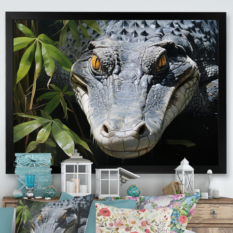 Crocodiles d'Afrique, H 34 po x l 44 po x P 1,5 po, Cadre photo noir