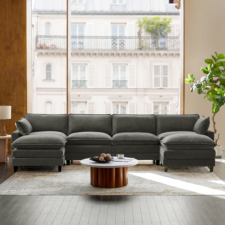 Asul 151.5" Convertible Oversized Sectional Couch for 6 People with Triple-Layer Cushions and Two Armrest Pillows