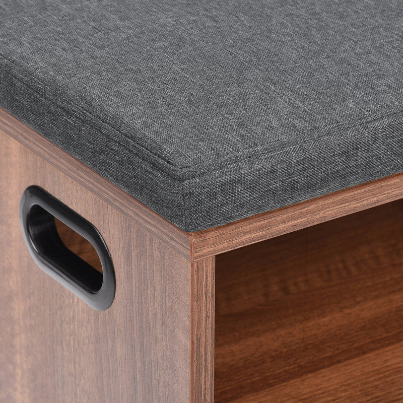 4 Pair Shoe Storage Bench, Walnut/Dark Gray