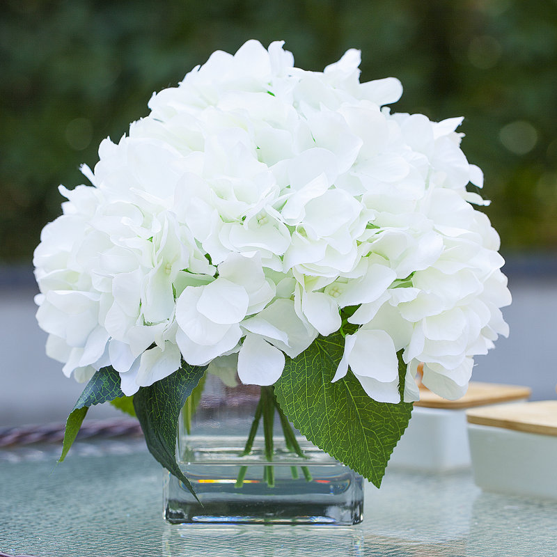 Faux Silk Hydrangea Arrangement in Vase, Cream