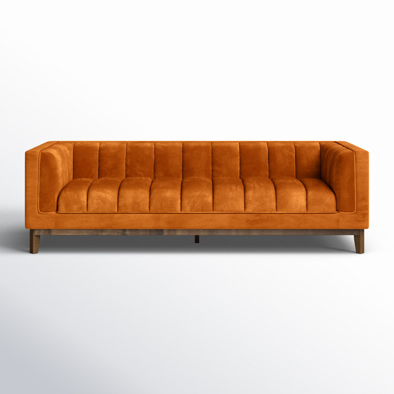 Canapé à accoudoirs droits 90,5 po., Velours orange