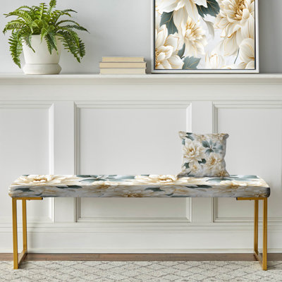 Banc en tissu d'ameublement blanc Mandalas Chrysanthemum Boho