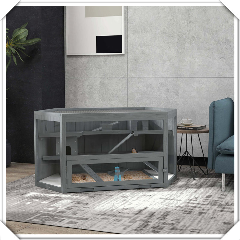 Cage à hamster en bois à 3 niveaux avec plateau