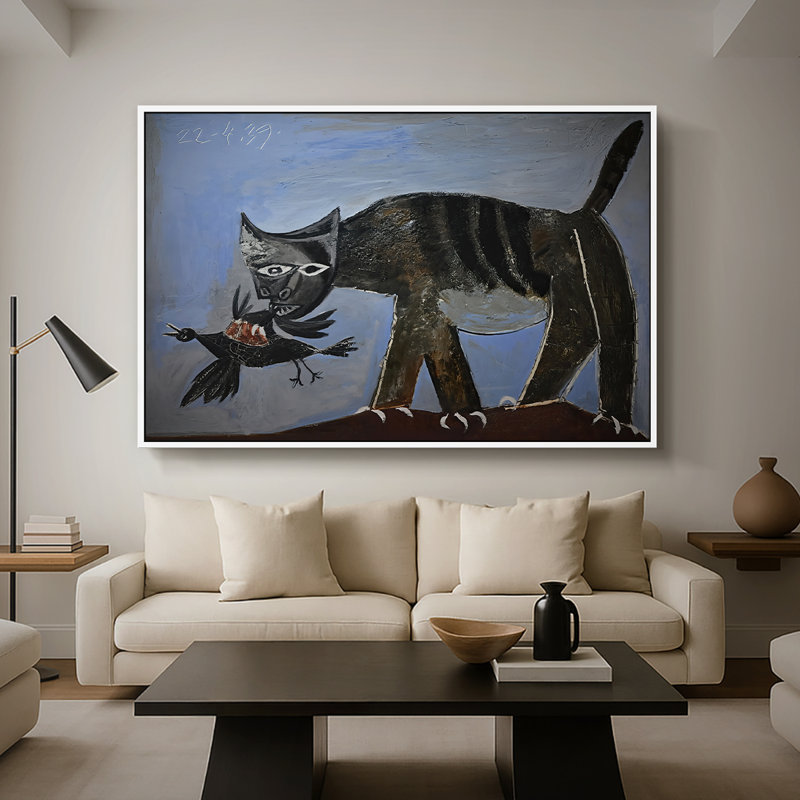 Chat qui attrape un oiseau (Chat saisissant un oiseau), 1939 - Pablo Picasso, toile tendue avec châssis, 26 x 40, Blanc