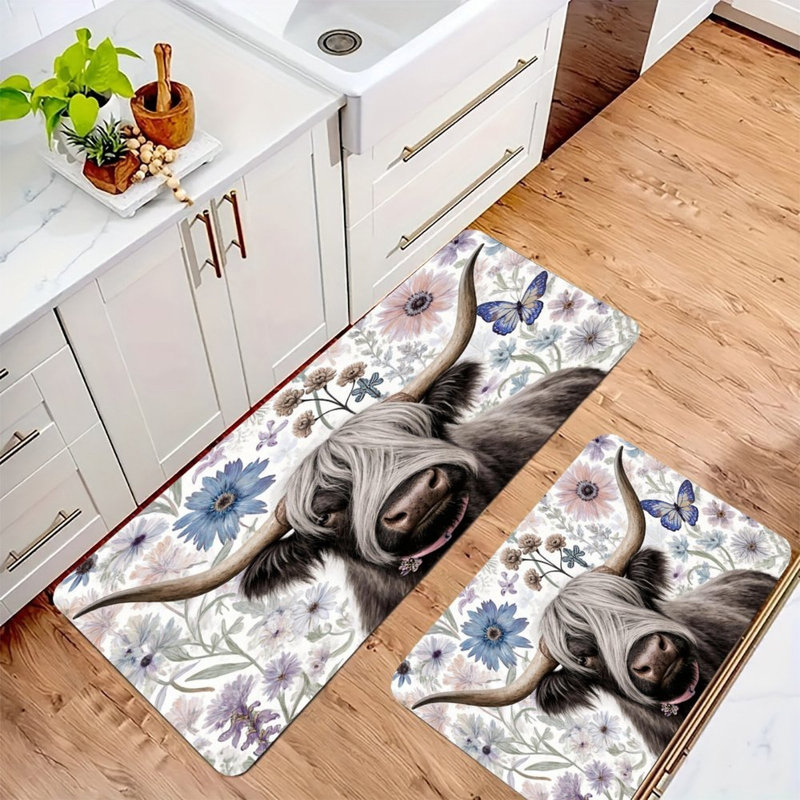 Tapis de cuisine abstraits en pierre botanique et feuilles 2 pièces