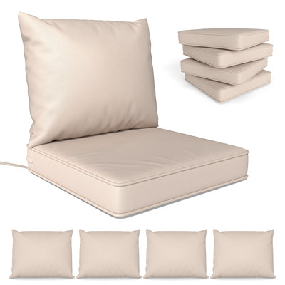 Ensemble de 4 coussins pour chaises d'extérieur, 53 x 53 cm, coussins d'assise et de dossier résistants à l'eau avec mousse 25D, antidérapants et lavables à la machine.