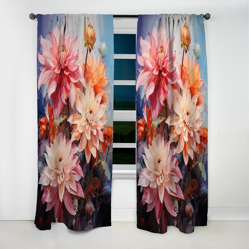 Rideau occultant à motif floral multicolore Dahlia II - 1 panneaux Dahlia, L 52 po x L 84 po